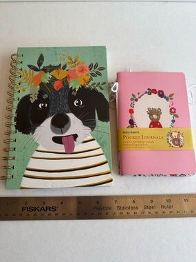Set of 4 - Floral Dog Spiral Notebook & Pink Pocket Journal Set